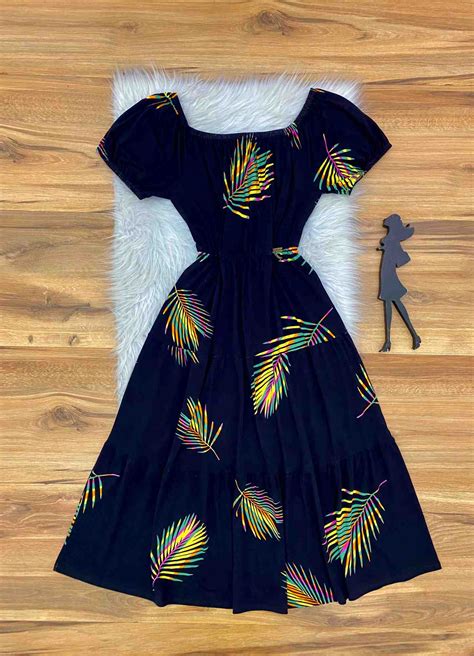 Vestido Analua Sb Estampado Preto Na Saia Bella Compre Vestido