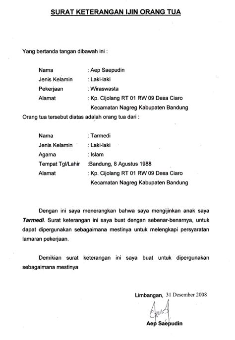 Contoh Membuat Surat Izin Orang Tua Contoh Surat Resmi