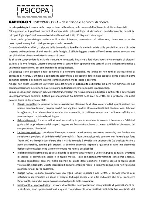 Riassunto Psicopatologia Cap Capitolo Psicopatologia