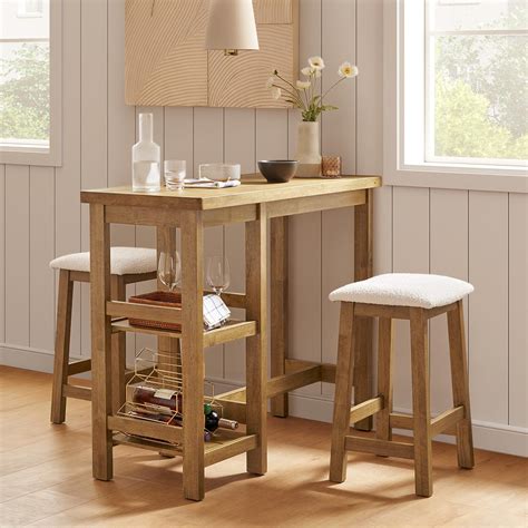 Mopio 3 Piece Farmhouse Rubberwood Dining Table Set, Beige - Walmart.com