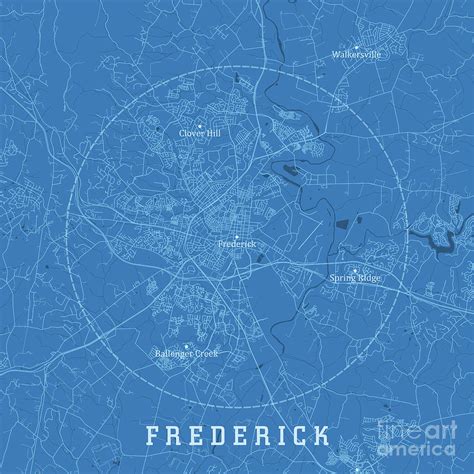 Frederick Md City Vector Road Map Blue Text Digital Art By Frank Ramspott Fine Art America