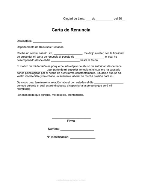 Carta De Renuncia Por Abuso De Autoridad Ejemplos