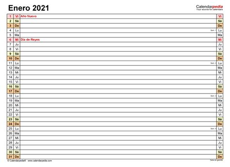 Calendario Enero 2021 En Word Excel Y Pdf Calendarpedia Images