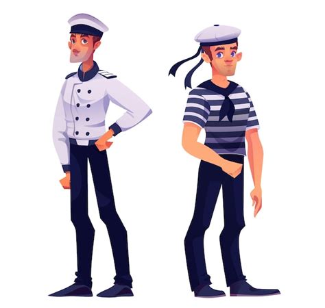 Free Vector Ship Captain And Sailor Man In Uniform And Hat