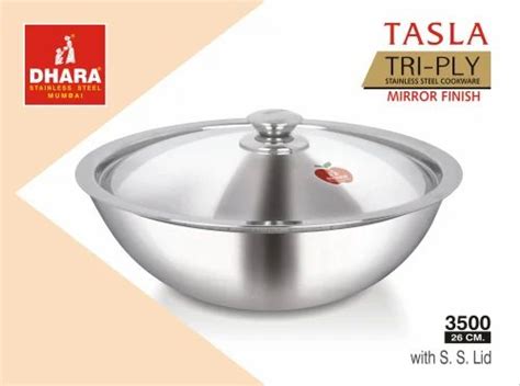 Dhara Stainless Steel Triply Tasla With Stainless Steel Lid Cm