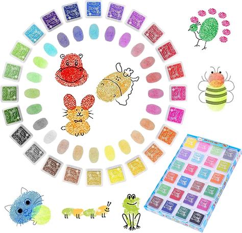 Ormromra 24 Farben Kinder Bunt Fingerabdruck Mini Stempelkissen Set