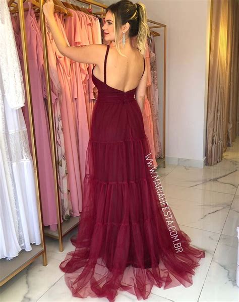 Vestido Marsala Em Tule Saia Em Camadas Mariah Boutique