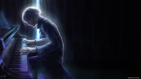 Anime Guy Playing Piano Pianoforte Arte Illustrazione Manga Pianoforte