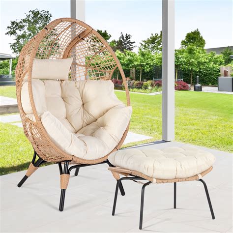 NICESOUL 2 Pieces Egg Chair Outdoor Basket Chairs Wicker Patio Egg