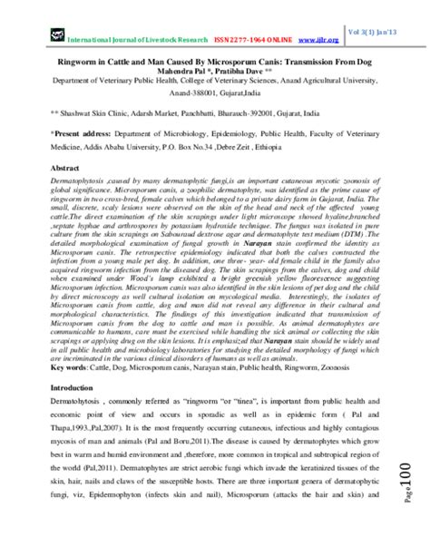 (PDF) Ringworm in Cattle and Man Caused By Microsporum Canis ...