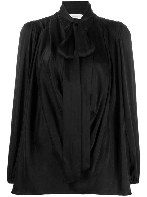 Zimmermann Pussy Bow Long Sleeve Silk Blouse Black Editorialist