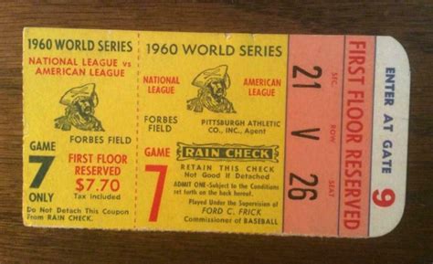 1182----1960 World Series Game 7 ticket at Pittsburgh - 3rd base ...