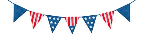 String Of American Flag Decorative Bunting Watercolor Illustration