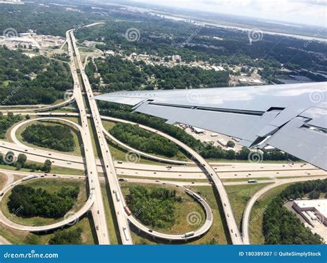 Aerial View Of Freeway Cloverleaf Stock Image Image Of Looking View