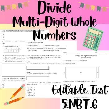 Divide Multi Digit Whole Numbers Test By Adaywithmsray Tpt