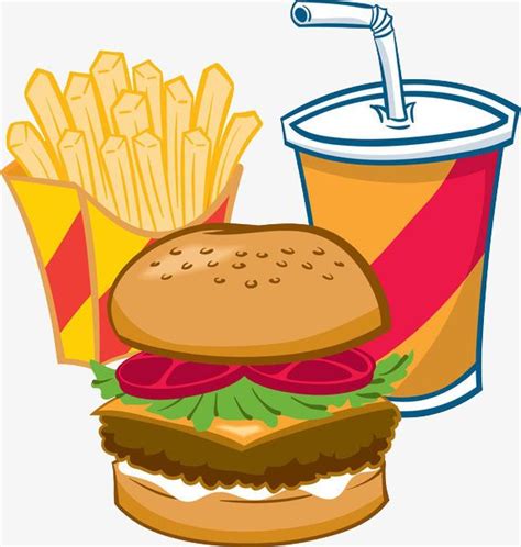 a hamburger and french fries with a drink on the side, transparent ...