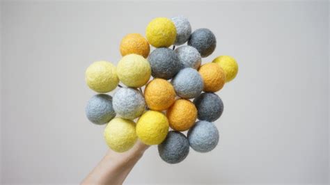 Felt Pom Pom Flowers Craspedia Bouquet Multicolor Wool Balls Grey Gray