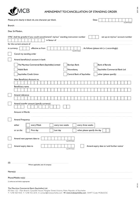 Amendment To Cancellation Of Standing Order