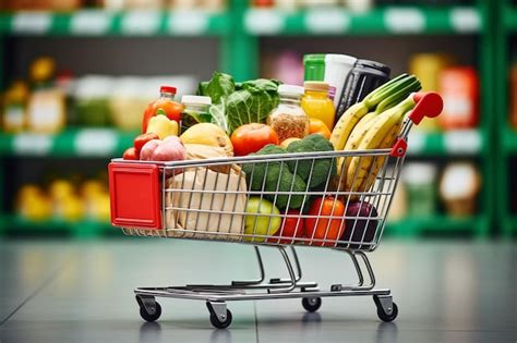 Premium Photo | A shopping cart filled with groceries in a grocery store