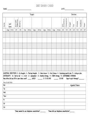 Dbt Diary Card - Fill Online, Printable, Fillable, Blank | pdfFiller