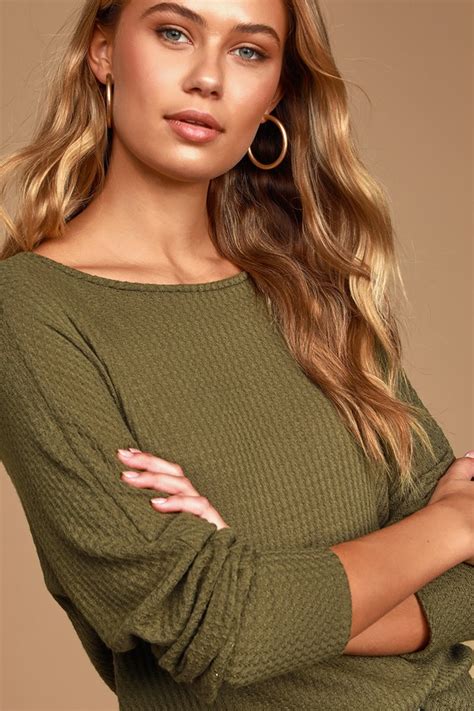 Cute Olive Green Top Long Sleeve Top Boat Neck Top Lulus