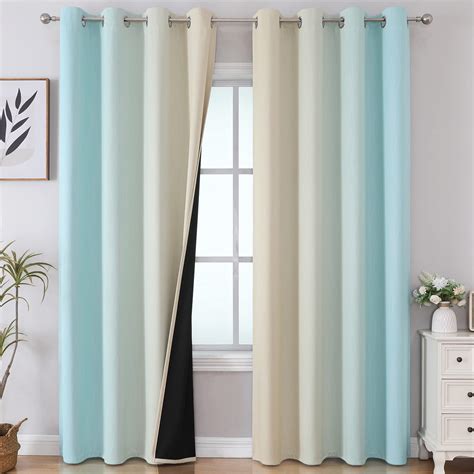 Estelar Textiler Aqua And Beige Gradient Blackout Curtains 84 Inches