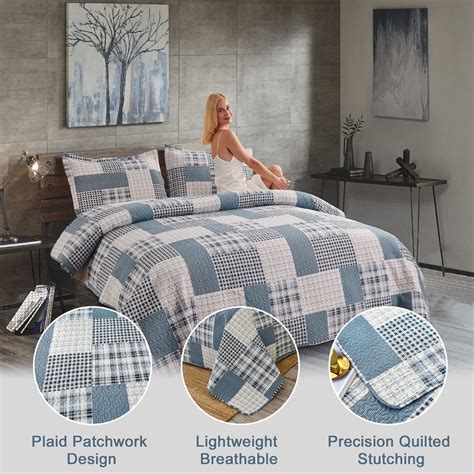 Green Essen King Size Plaid Patchwork Quilt Set Lightweight