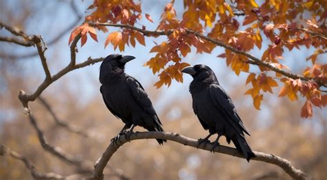 Premium Ai Image Two Crows On Autumn Tree Branch