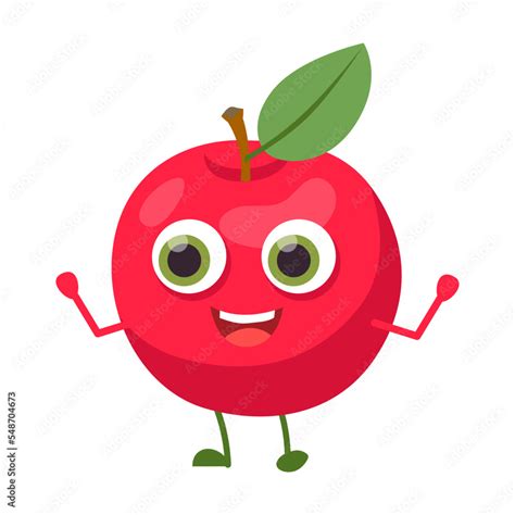 Cute Red Apple Fruit Cartoon Character Vector Illustration Comic Sticker With Funny Caricature