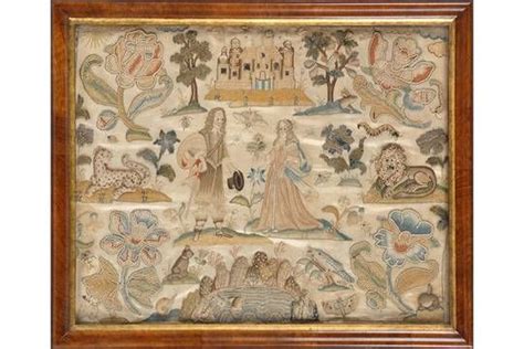 A Fine Charles Ii Stumpwork And Silk Embroidered Picture Depicting