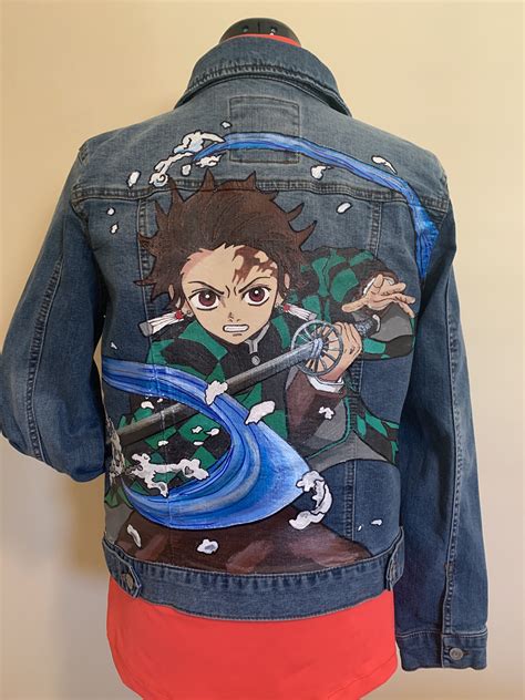 Demon Slayer Tanjiro Kamado Custom Painted Jacket Blue Jean