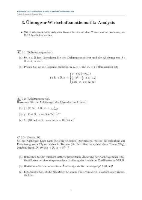 Wirtschaftsmathematik Analysis Professur F Ur Mathematik In