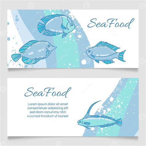 Seafood Restaurant Menu Template Hand Drawn Fish Vector Illustration