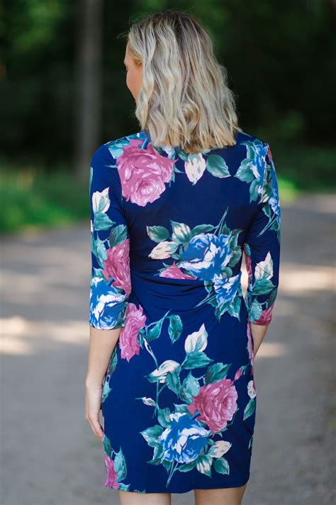 Navy And Dusty Rose Floral Print Dress · Filly Flair