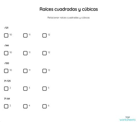 2 Raíces Cuadradas Y Cúbicas Ficha Interactiva Topworksheets