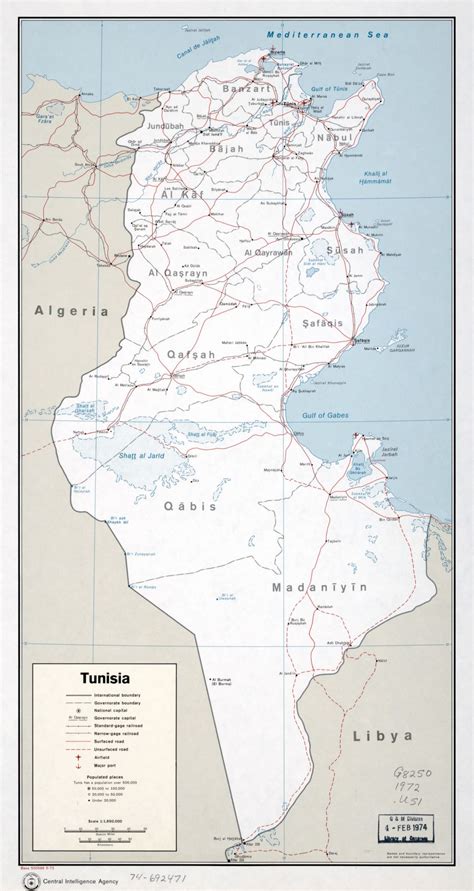 Large scale political and administrative map of Tunisia with roads ...