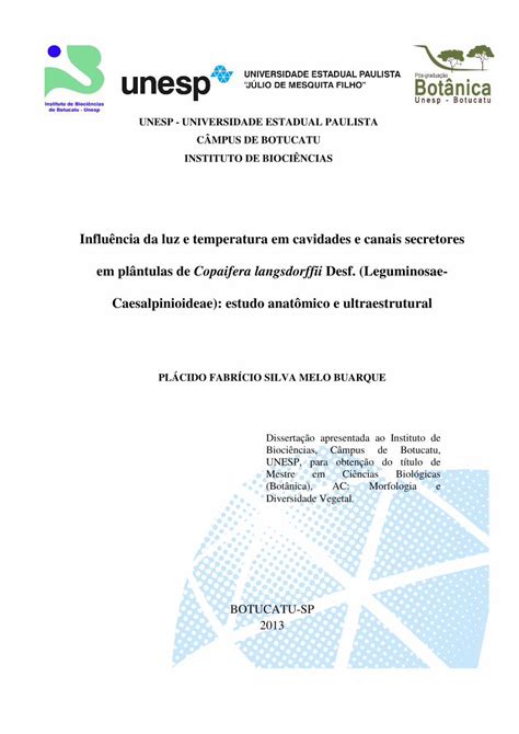 Pdf Influ Ncia Da Luz E Temperatura Em Cavidades E Canais Secretores