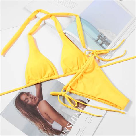 High Cut Contrast Piping Bikini Set In Lemon Yellow Zaful