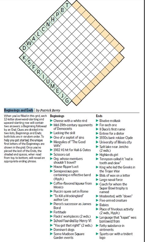 Beginnings And Ends Saturday Puzzle Oct 1 Wsj Puzzles Wsj