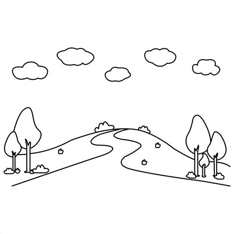 A Coloring Page With A Road And Trees 27525462 Vector Art At Vecteezy