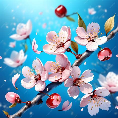 Premium Photo | Wallpaper 3d classic cherry blossom drawing pink and blue