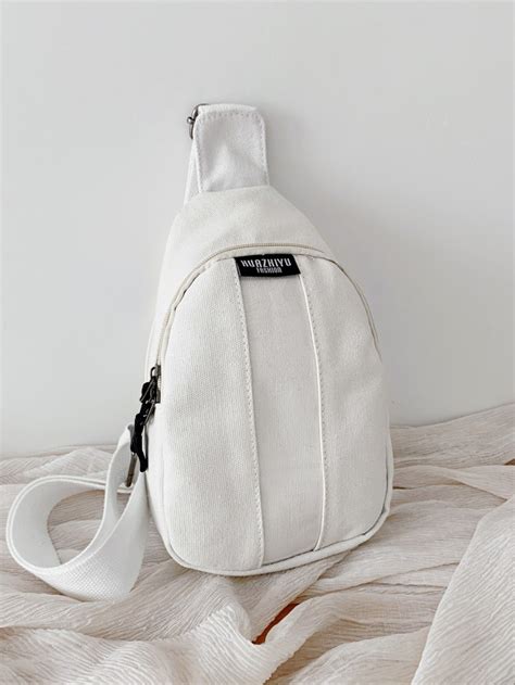 White Canvas Sling Bag Embellished Women Bags Cute Crossbody Purses