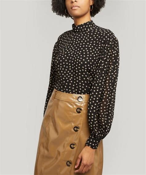 Ganni Polka Dot Georgette Blouse Ganni Cloth High Neck Shirts