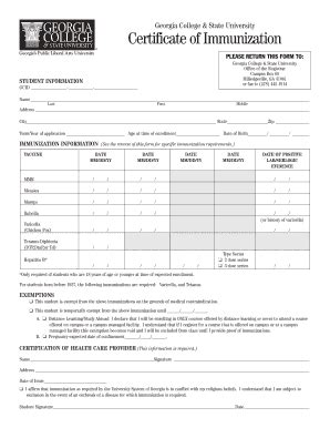 Gcsu Immunization Form Fill And Sign Printable Template Online