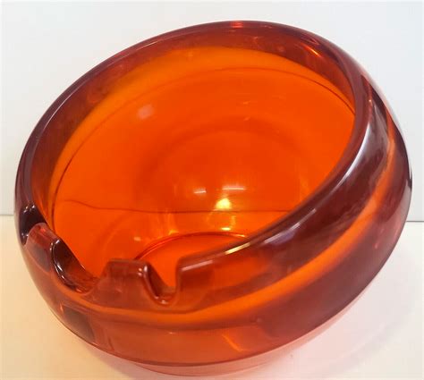 Viking Orange Art Glass Orb Ashtray Vtg Mid Century Modern Mcm Large 6 Wide Ashtrays