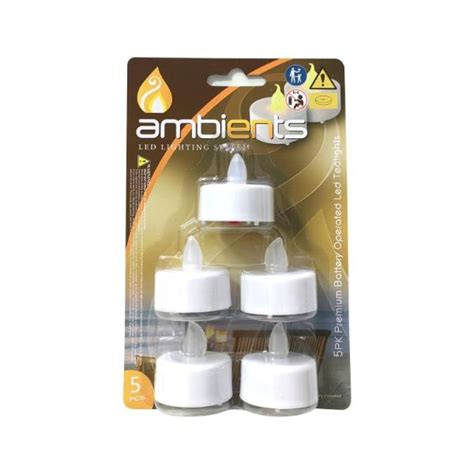 5 Pack Battery Operated Led Tea Lights 375cm X 44cm The Base Warehouse