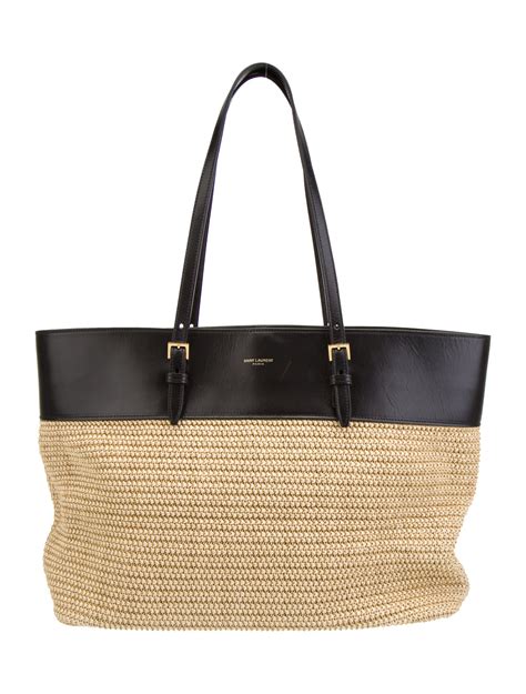 Saint Laurent Bouclé Raffia Shopper Tote Neutrals Totes Handbags