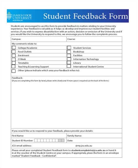 Student Feedback Form Template Word