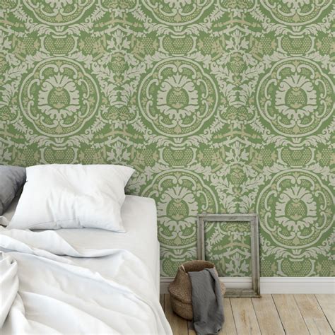 Papier peint coloré EARL DAMASK Vert Thibaut