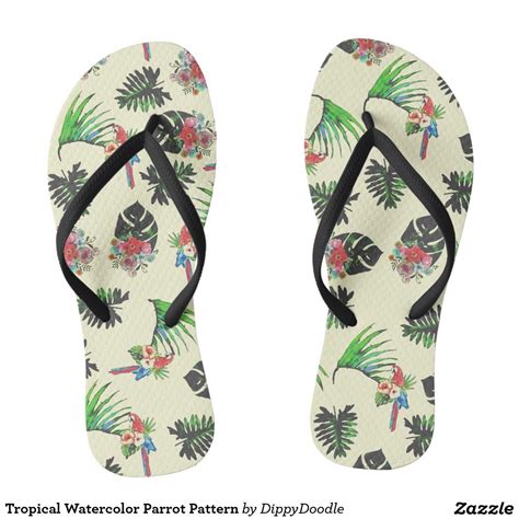 Tropical Watercolor Parrot Pattern Flip Flops Pretty Flip Flops Flip Flops Tropical Sandals